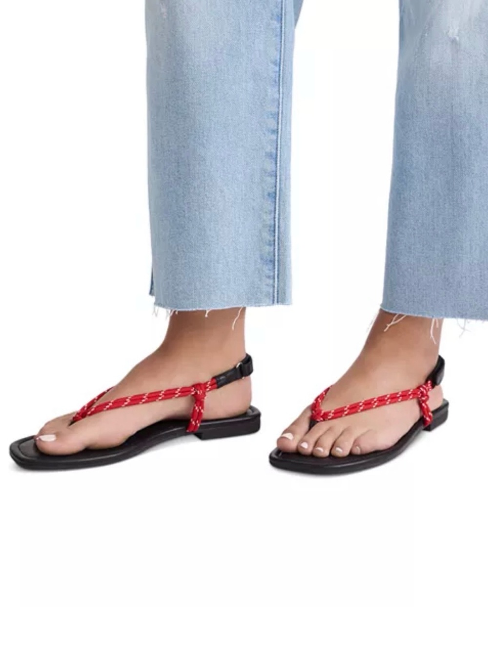 Madewell Aliyah Paracord Women’s Red Bungee Rope T-Strap Flat Sandals NEW